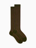 Calze lunghe donna cotone verde fantasia twin rib spaziata - Gallo 1927 - Official Online Shop