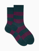 Calze corte donna cotone verde a coste righe bicolore - Gallo 1927 - Official Online Shop