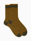 Calze corte unisex lana, seta e cashmere verde righe verticali - Gallo 1927 - Official Online Shop