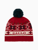 Berretto con risvolto unisex lana e cashmere rosso fantasia greca natalizia con scritta gallo - Gallo 1927 - Official Online Shop