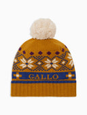 Berretto con risvolto unisex lana e cashmere giallo fantasia greca natalizia con scritta gallo - Gallo 1927 - Official Online Shop