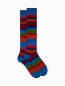 Calze lunghe donna cotone a righe multicolor sette colori blu - Gallo 1927 - Official Online Shop