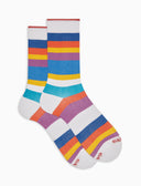 Calze corte donna cotone righe multicolor sette colori bianco - Gallo 1927 - Official Online Shop