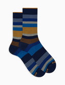 Calze corte donna cotone righe multicolor sette colori blu - Gallo 1927 - Official Online Shop