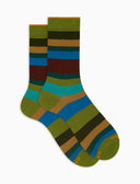 Calze corte donna cotone righe multicolor sette colori verde - Gallo 1927 - Official Online Shop