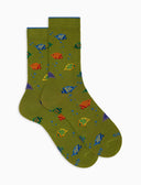Calze corte uomo cotone fantasia pesci a righe verde - Gallo 1927 - Official Online Shop