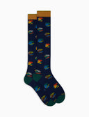 Calze lunghe uomo cotone fantasia galli multicolore blu - Gallo 1927 - Official Online Shop