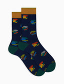 Calze corte uomo cotone fantasia galli multicolore blu - Gallo 1927 - Official Online Shop