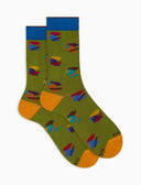 Calze corte uomo cotone fantasia galli multicolore verde - Gallo 1927 - Official Online Shop