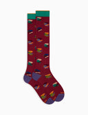Calze lunghe donna cotone fantasia galli multicolore rosso - Gallo 1927 - Official Online Shop