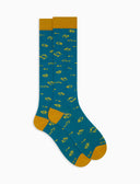 Calze lunghe donna cotone fantasia pesci dipinti azzurro - Gallo 1927 - Official Online Shop