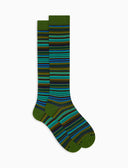 Calze lunghe uomo cotone righe sottilissime 7 colore verde - Gallo 1927 - Official Online Shop