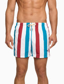 Badeshorts für Herren, gestreift, Tricolor, Bordeaux