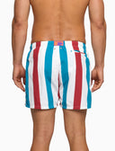 Badeshorts für Herren, gestreift, Tricolor, Bordeaux