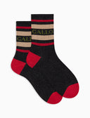 Kurze Unisex-Socken aus warmer Baumwolle in Schwarz mit Glitzereffekt und zweifarbigen Streifen