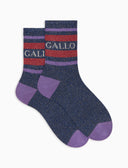 Kurze Unisex-Socken aus warmer Baumwolle in Blau mit Glitzereffekt und zweifarbigen Streifen