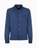 Polo uomo camicia cotone tinto capo tinta unita timbro tondo gallo blu - Gallo 1927 - Official Online Shop