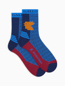 Calcetines cortos unisex de tejido técnico azul con estampado de pequeños triángulos