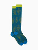 Calze lunghe uomo cotone fantasia foglie azzurro - Gallo 1927 - Official Online Shop
