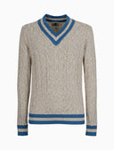 Pull scollo a v unisex cotone tinta unita con righe ai bordi in contrasto beige - Gallo 1927 - Official Online Shop