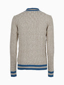 Pull scollo a v unisex cotone tinta unita con righe ai bordi in contrasto beige - Gallo 1927 - Official Online Shop