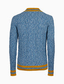 Pull scollo a v unisex cotone tinta unita con righe ai bordi in contrasto blu - Gallo 1927 - Official Online Shop