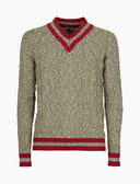 Pull scollo a v unisex cotone tinta unita con righe ai bordi in contrasto verde - Gallo 1927 - Official Online Shop