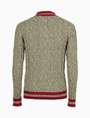 Pull scollo a v unisex cotone tinta unita con righe ai bordi in contrasto verde - Gallo 1927 - Official Online Shop