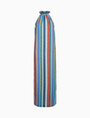 Abito donna lungo lino spalla americana multicolor bianco - Gallo 1927 - Official Online Shop