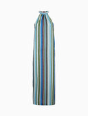 Abito donna lungo lino spalla americana multicolor verde - Gallo 1927 - Official Online Shop