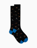 Calze lunghe donna cotone nero fantasia gatti con topini e gomitoli - Gallo 1927 - Official Online Shop