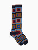 Calze lunghe donna cotone caldo blu fantasia quadri concentrici