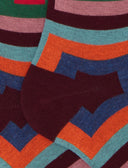 Lange Damensocken aus warmer Baumwolle, bordeauxrot, mit konzentrischen Karos