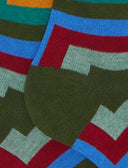 Women's long green warm cotton socks with concentric square motif
