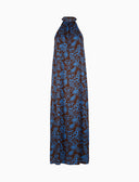 Abito lungo donna con spalla all'americana marrone fantasia fiori, ananas e angurie - Gallo 1927 - Official Online Shop