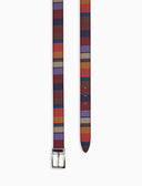 Cintura accorciabile e reversibile unisex pelle martellata bordò righe multicolor - Gallo 1927 - Official Online Shop
