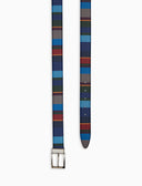 Cintura accorciabile e reversibile unisex pelle martellata blu righe multicolor - Gallo 1927 - Official Online Shop