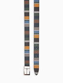 Cintura accorciabile e reversibile unisex pelle martellata grigio righe multicolor