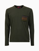 T-shirt maniche lunghe uomo cotone verde tinto capo e taschino pile multicolor - Gallo 1927 - Official Online Shop