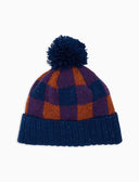 Berretto con risvolto e pom pon unisex lana viola fantasia scacchiera - Gallo 1927 - Official Online Shop