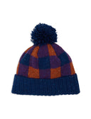 Berretto con risvolto e pom pon unisex lana viola fantasia scacchiera - Gallo 1927 - Official Online Shop