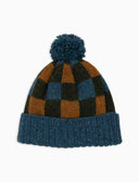 Berretto con risvolto e pom pon unisex lana verde fantasia scacchiera - Gallo 1927 - Official Online Shop