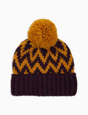 Berretto con risvolto e pom pon unisex lana viola fantasia chevron - Gallo 1927 - Official Online Shop