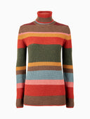 Pull dolcevita donna lana, viscosa e cashmere rosa a coste righe multicolor - Gallo 1927 - Official Online Shop