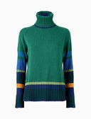 Pull dolcevita donna lana, viscosa e cashmere verde tinta unita con contrasti multicolor - Gallo 1927 - Official Online Shop