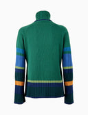 Pull dolcevita donna lana, viscosa e cashmere verde tinta unita con contrasti multicolor - Gallo 1927 - Official Online Shop