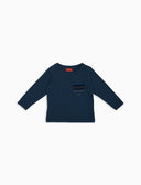 T-shirt maniche lunghe bambino cotone blu tinto capo e taschino pile multicolor - Gallo 1927 - Official Online Shop