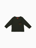 T-shirt maniche lunghe bambino cotone verde tinto capo e taschino pile multicolor - Gallo 1927 - Official Online Shop