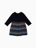 Vestito a trapezio maniche lunghe bambino pile blu tinta unita e righe multicolor - Gallo 1927 - Official Online Shop