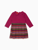 Vestito a trapezio maniche lunghe bambino pile viola tinta unita e righe multicolor - Gallo 1927 - Official Online Shop